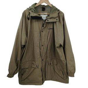 LL Bean 4 in 1 Country Parka Windbreaker Hooded Jacket Size L Reg Mens Beige
